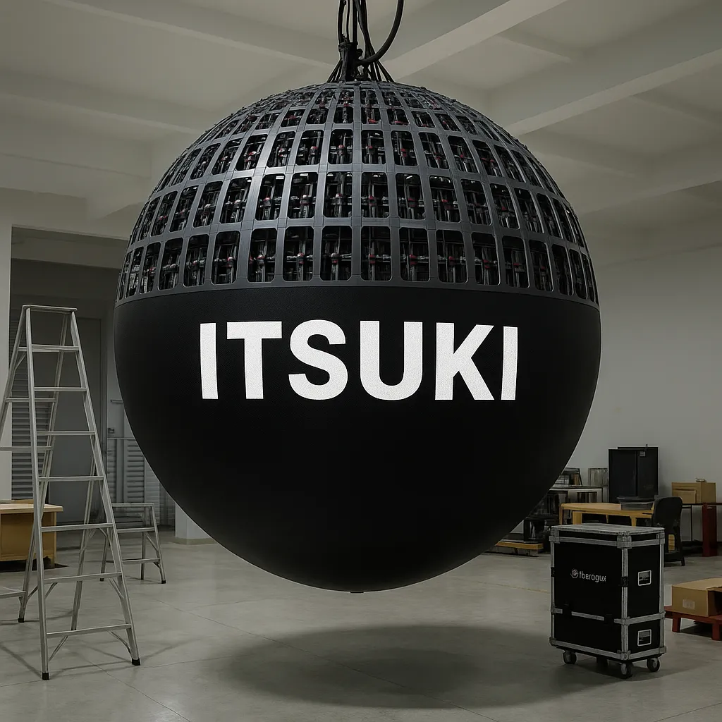 球体LEDビジョンの製作中の写真