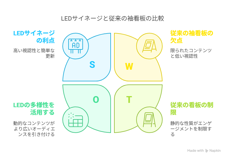 LEDサイネージと到来の袖看板の違いを図解
