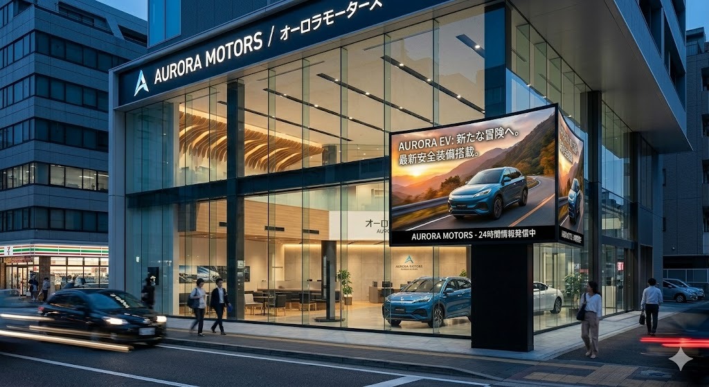 夜間の無人ショールームを24時間稼働する宣伝メディアへ変える