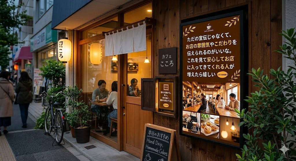 街の風景に溶け込みながら自分のお店が明るく輝くデジタルサイネージ