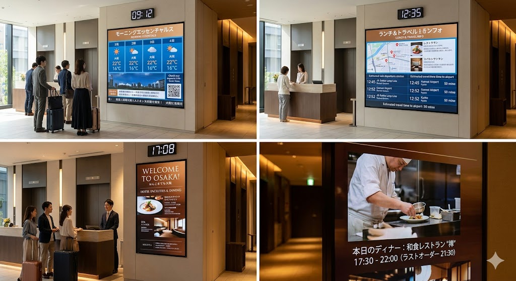 リアルタイムで流れている多様なコンテンツ表示でホテルの質を高める