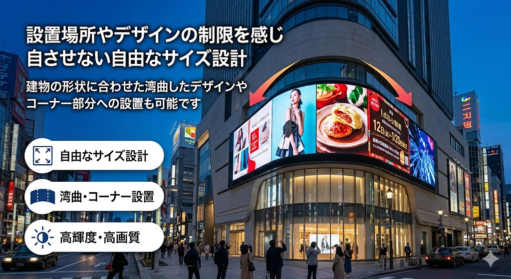 設置場所やデザインの制限を感じさせない自由なサイズ設計