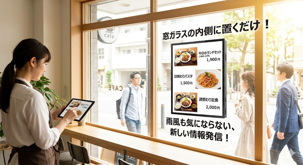 窓際に置くだけで始められるデジタルサイネージの手軽な新しいかたち