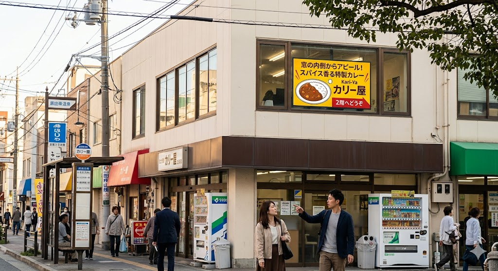 窓の内側を活用して大がかりな工事なしで店舗の存在感を高める