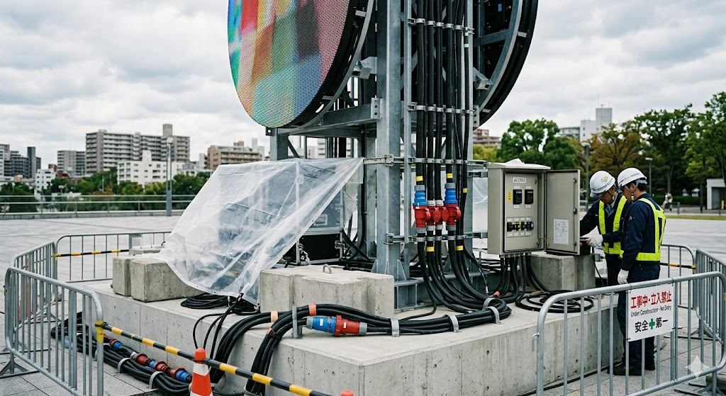 屋外で円形LEDビジョンに欠かせない電源の確保と安全に配慮した設置