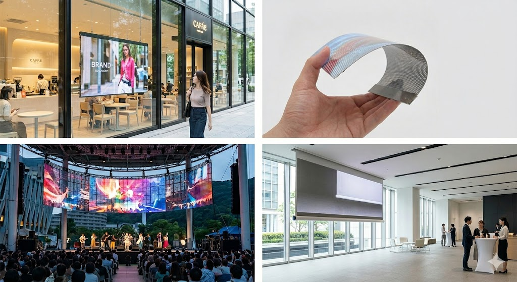 空間の広がりを損なわずにフィルムに映像、大型LEDシート型ディスプレイの魅力