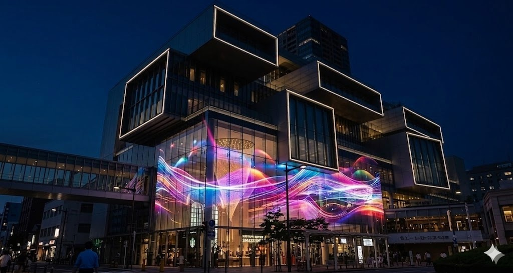 LEDサイネージシートで飲食店の集客やビル-街の景観に溶け込みながらも存在感を放つ新しい広告