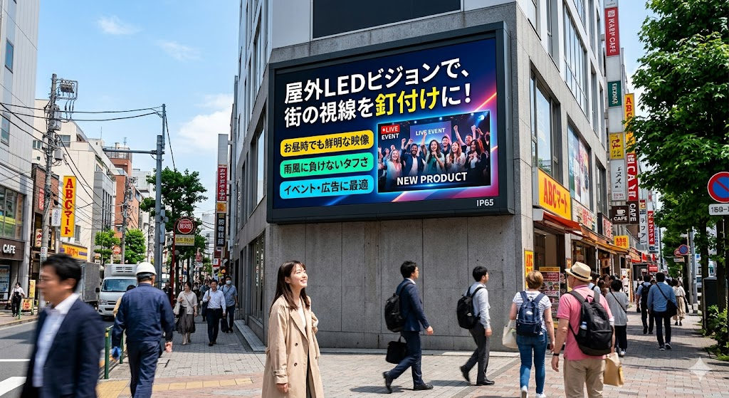 屋外の光に負けない鮮明な映像で街の視線を釘付けにする屋外LEDビジョン